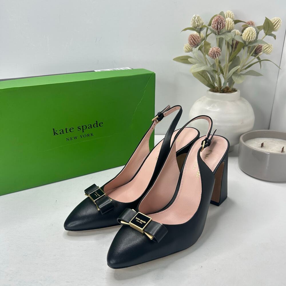 Kate Spade New York Bowdie Slingback Pumps Pointed Toe Black Women 8B NWB
